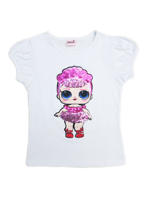 Girls White LOL Sequins Short Sleeve Shirt 24M-10 - SophiasStyle.com
